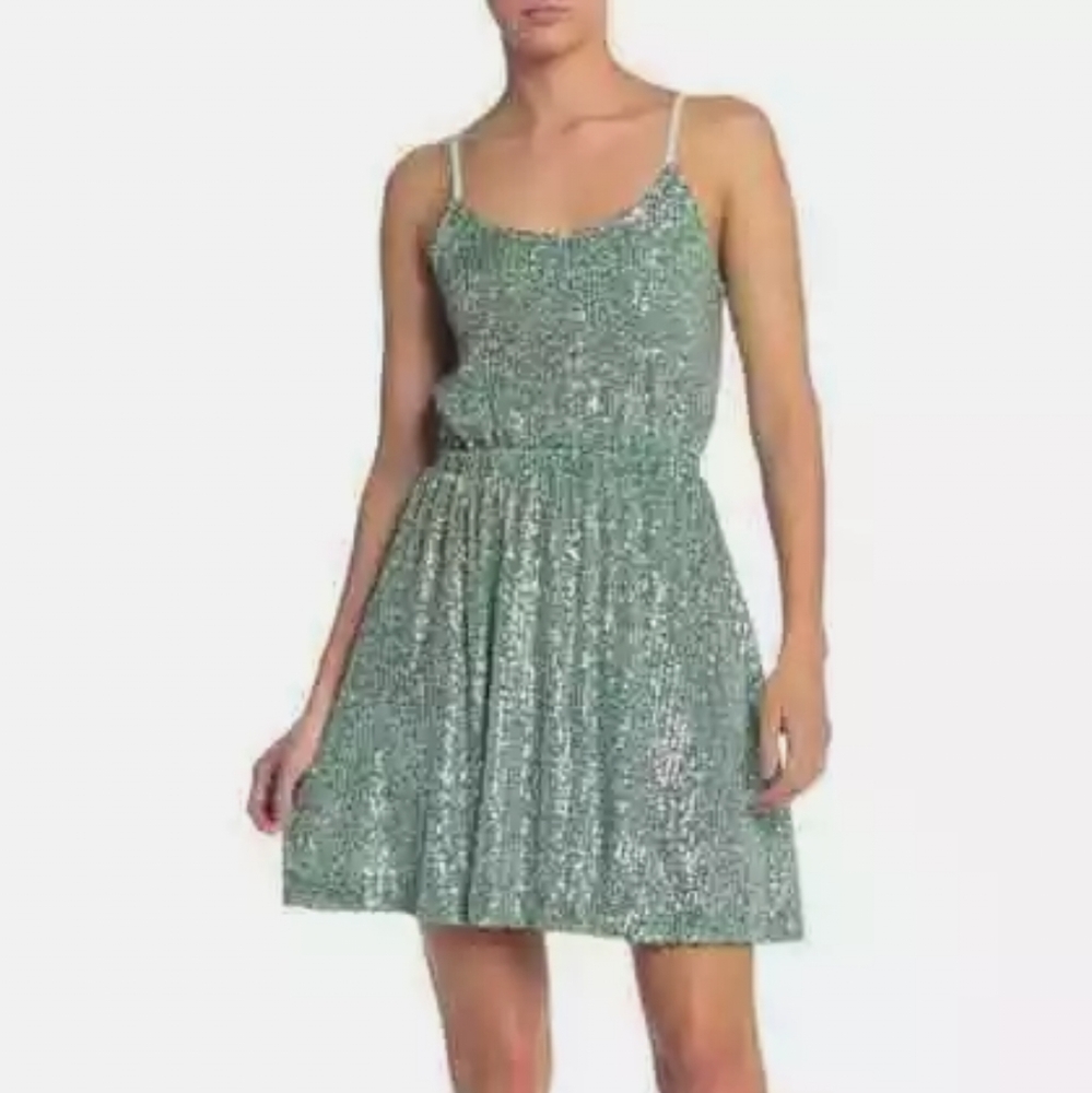 Mello Day Mint Green Sequined Button Top Sleeveless‎ Dress Size L